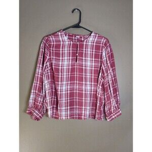Old Navy Womens Size L  Pink Plaid Long Sleeve Shirt Top Blouse